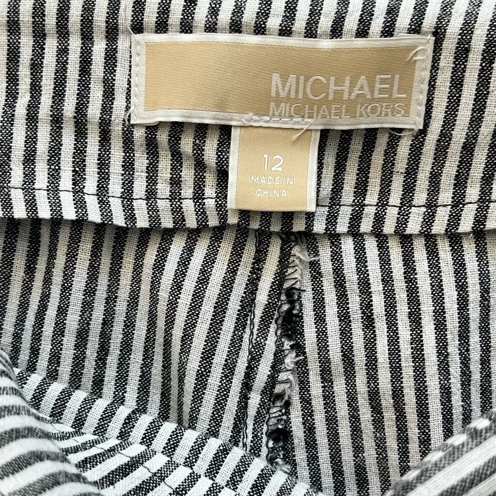 Michael Kors Wide Leg Pants Size 12 Linen/Cotton Black & White Striped